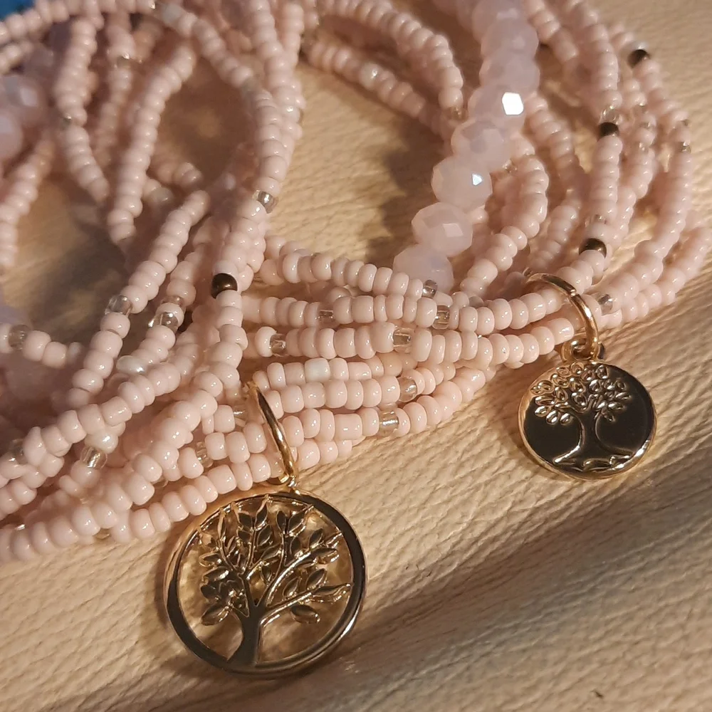 Gypsy Sun Pale pink Gold Tree charm hand made bracelets - Picture 3 of 3